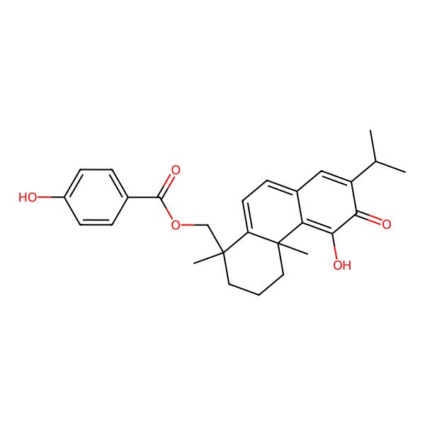 2D Structure of [(1R,4aR)-5-hydroxy-1,4a-dimethyl-6-oxo-7-propan-2-yl-3,4-dihydro-2H-phenanthren-1-yl]methyl 4-hydroxybenzoate