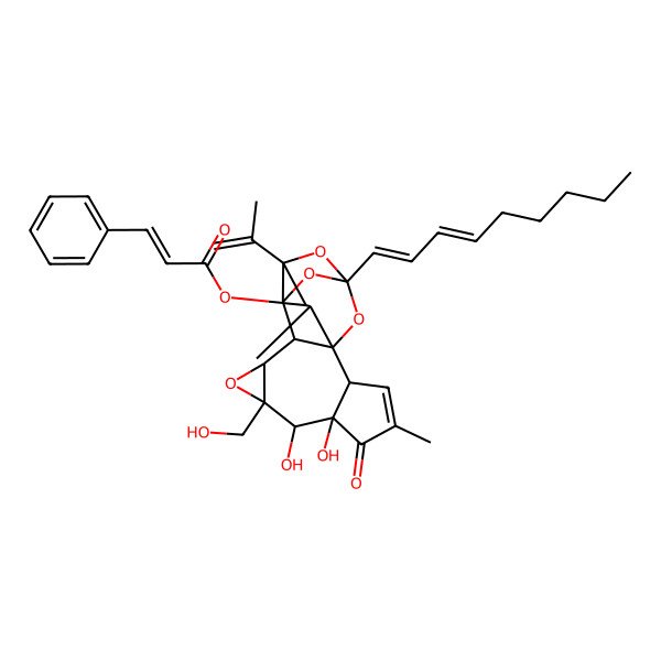 2D Structure of [(1R,2R,6S,7S,8R,10S,11S,12R,14S,16S,17R,18R)-6,7-dihydroxy-8-(hydroxymethyl)-16-isopropenyl-4,18-dimethyl-14-[(1E,3E)-nona-1,3-dienyl]-5-oxo-9,13,15,19-tetraoxahexacyclo[12.4.1.01,11.02,6.08,10.012,16]nonadec-3-en-17-yl] (E)-3-phenylprop-2-enoate