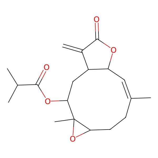 2D Structure of [(1S,3S,4S,6S,9E,11R)-4,9-dimethyl-14-methylidene-13-oxo-5,12-dioxatricyclo[9.3.0.04,6]tetradec-9-en-3-yl] 2-methylpropanoate