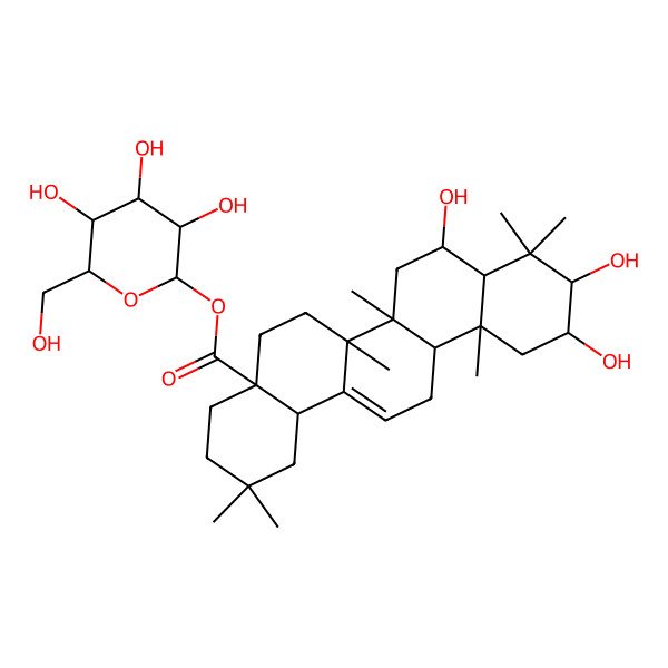 2D Structure of [3,4,5-Trihydroxy-6-(hydroxymethyl)oxan-2-yl] 8,10,11-trihydroxy-2,2,6a,6b,9,9,12a-heptamethyl-1,3,4,5,6,6a,7,8,8a,10,11,12,13,14b-tetradecahydropicene-4a-carboxylate