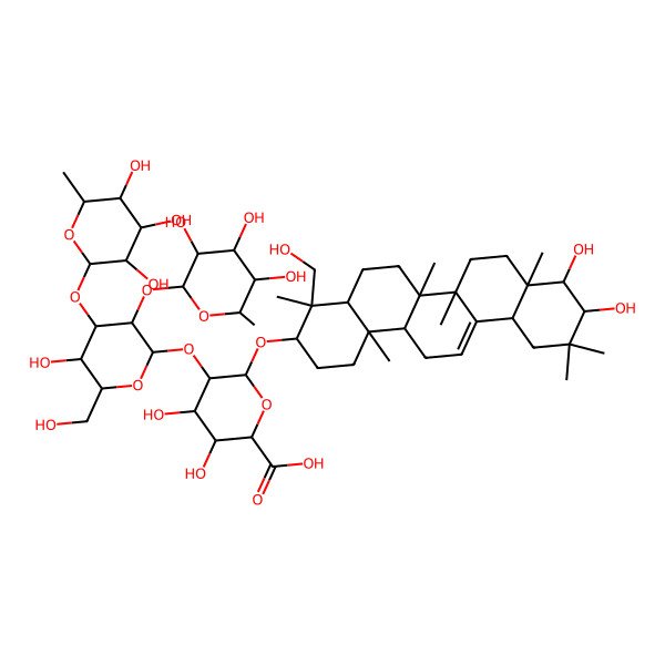 2D Structure of (2R,3S,4S,5S,6S)-6-[[(3S,4S,4aR,6aR,6bS,8aR,9R,10S,12aS,14aR,14bS)-9,10-dihydroxy-4-(hydroxymethyl)-4,6a,6b,8a,11,11,14b-heptamethyl-1,2,3,4a,5,6,7,8,9,10,12,12a,14,14a-tetradecahydropicen-3-yl]oxy]-3,4-dihydroxy-5-[(2R,3S,4R,5R,6S)-5-hydroxy-6-(hydroxymethyl)-3,4-bis[[(2S,3S,4S,5R,6R)-3,4,5-trihydroxy-6-methyloxan-2-yl]oxy]oxan-2-yl]oxyoxane-2-carboxylic acid