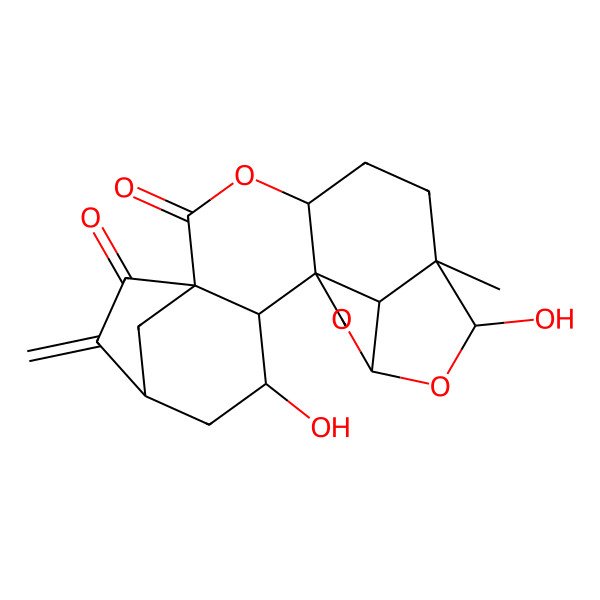2D Structure of (1S,2S,3R,5S,8S,11S,14R,15R,17R,20S)-3,15-dihydroxy-14-methyl-6-methylidene-10,16,18-trioxahexacyclo[12.5.1.15,8.01,11.02,8.017,20]henicosane-7,9-dione