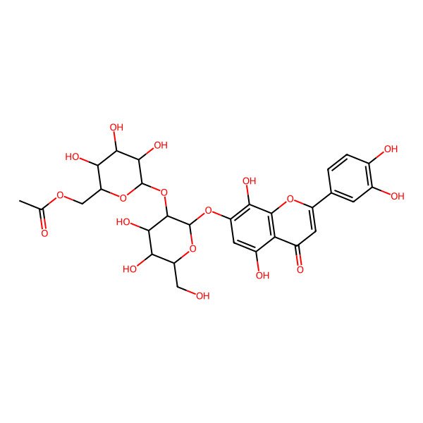 2D Structure of [(2R,3S,4R,5R,6S)-6-[(2S,3R,4S,5S,6R)-2-[2-(3,4-dihydroxyphenyl)-5,8-dihydroxy-4-oxochromen-7-yl]oxy-4,5-dihydroxy-6-(hydroxymethyl)oxan-3-yl]oxy-3,4,5-trihydroxyoxan-2-yl]methyl acetate