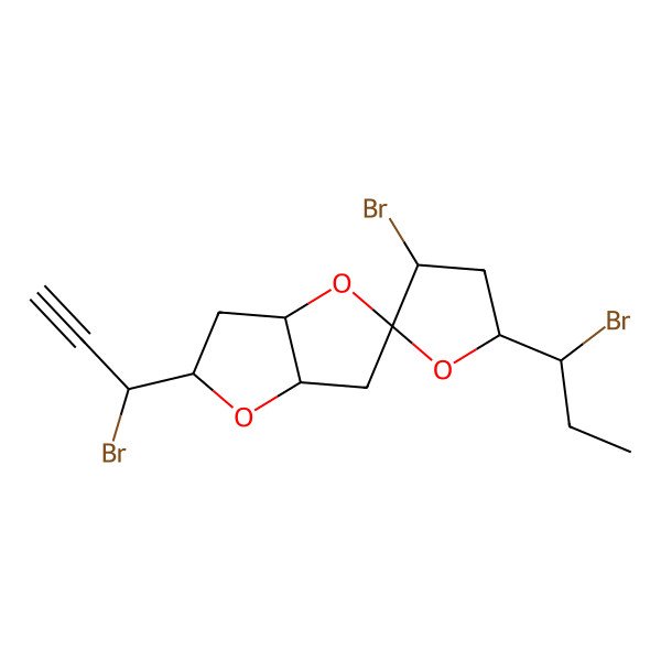 2D Structure of 3'-bromo-5'-(1-bromopropyl)-2-(1-bromoprop-2-ynyl)spiro[3,3a,6,6a-tetrahydro-2H-furo[3,2-b]furan-5,2'-oxolane]