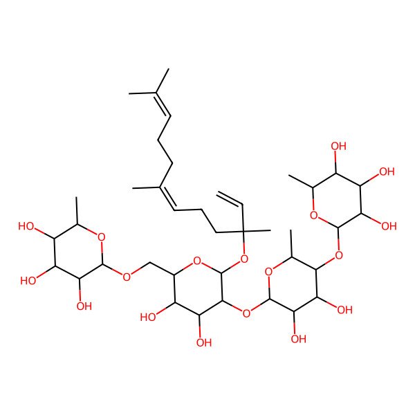 2D Structure of (2R,3R,4R,5R,6S)-2-[[(2R,3S,4S,5R,6S)-5-[(2S,3R,4S,5R,6S)-3,4-dihydroxy-6-methyl-5-[(2S,3R,4R,5R,6S)-3,4,5-trihydroxy-6-methyloxan-2-yl]oxyoxan-2-yl]oxy-3,4-dihydroxy-6-[(3R,6E)-3,7,11-trimethyldodeca-1,6,10-trien-3-yl]oxyoxan-2-yl]methoxy]-6-methyloxane-3,4,5-triol