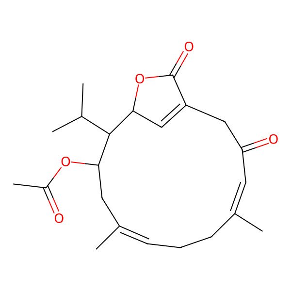 2D Structure of [(4E,8E,11S,12S,13S)-5,9-dimethyl-3,15-dioxo-12-propan-2-yl-14-oxabicyclo[11.2.1]hexadeca-1(16),4,8-trien-11-yl] acetate