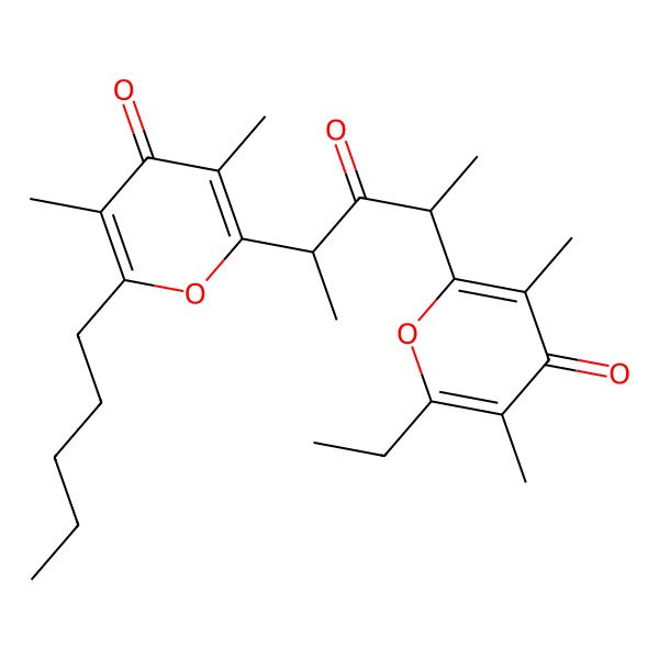 2D Structure of 2-[(2R,4S)-4-(3,5-dimethyl-4-oxo-6-pentylpyran-2-yl)-3-oxopentan-2-yl]-6-ethyl-3,5-dimethylpyran-4-one