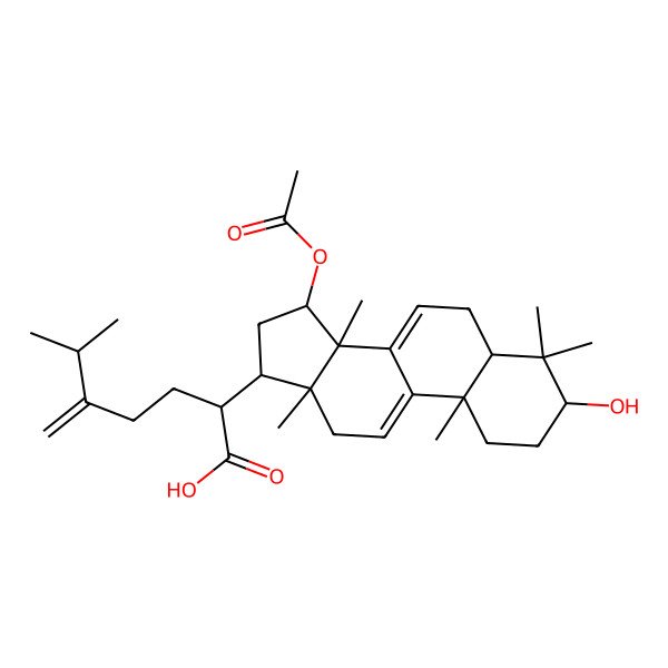 2D Structure of (2R)-2-[(3S,5R,10S,13R,14R,15S,17R)-15-acetyloxy-3-hydroxy-4,4,10,13,14-pentamethyl-2,3,5,6,12,15,16,17-octahydro-1H-cyclopenta[a]phenanthren-17-yl]-6-methyl-5-methylideneheptanoic acid