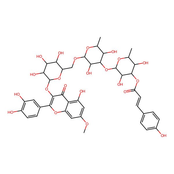 2D Structure of [2-[2-[[6-[2-(3,4-Dihydroxyphenyl)-5-hydroxy-7-methoxy-4-oxochromen-3-yl]oxy-3,4,5-trihydroxyoxan-2-yl]methoxy]-3,5-dihydroxy-6-methyloxan-4-yl]oxy-3,5-dihydroxy-6-methyloxan-4-yl] 3-(4-hydroxyphenyl)prop-2-enoate