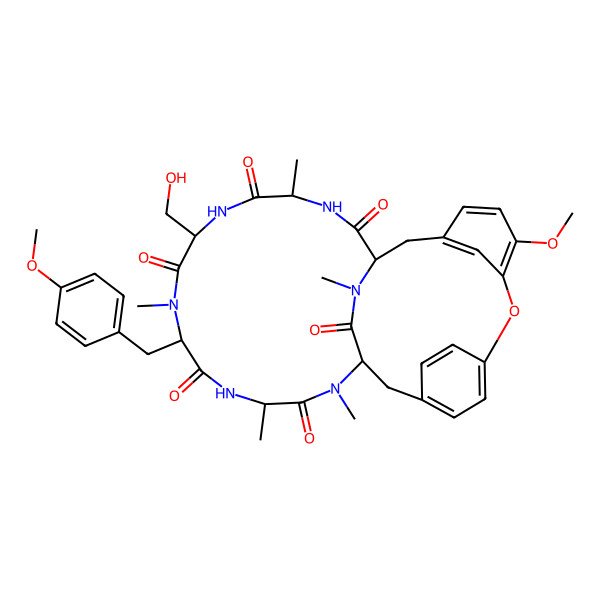 2D Structure of (1S,4R,7S,10R,13S,16S)-7-(hydroxymethyl)-24-methoxy-10-[(4-methoxyphenyl)methyl]-4,9,13,15,29-pentamethyl-22-oxa-3,6,9,12,15,29-hexazatetracyclo[14.12.2.218,21.123,27]tritriaconta-18,20,23,25,27(31),32-hexaene-2,5,8,11,14,30-hexone