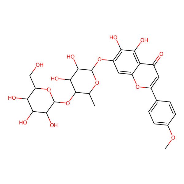 2D Structure of 7-[3,4-Dihydroxy-6-methyl-5-[3,4,5-trihydroxy-6-(hydroxymethyl)oxan-2-yl]oxyoxan-2-yl]oxy-5,6-dihydroxy-2-(4-methoxyphenyl)chromen-4-one