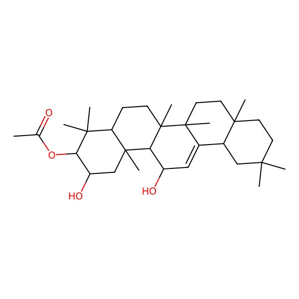 2D Structure of [(2R,3R,4aR,6aR,6bS,8aR,12aR,14R,14aR,14bS)-2,14-dihydroxy-4,4,6a,6b,8a,11,11,14b-octamethyl-1,2,3,4a,5,6,7,8,9,10,12,12a,14,14a-tetradecahydropicen-3-yl] acetate