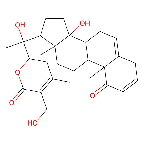 2D Structure of 2-[1-hydroxy-1-(14-hydroxy-10,13-dimethyl-1-oxo-7,8,9,11,12,15,16,17-octahydro-4H-cyclopenta[a]phenanthren-17-yl)ethyl]-5-(hydroxymethyl)-4-methyl-2,3-dihydropyran-6-one