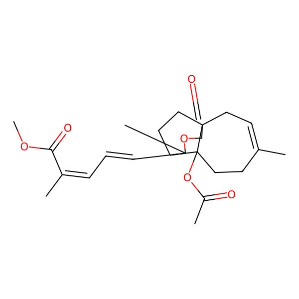 2D Structure of methyl (2E,4E)-5-[(1R,7S,8S,9S)-7-acetyloxy-4,9-dimethyl-11-oxo-10-oxatricyclo[6.3.2.01,7]tridec-3-en-9-yl]-2-methylpenta-2,4-dienoate