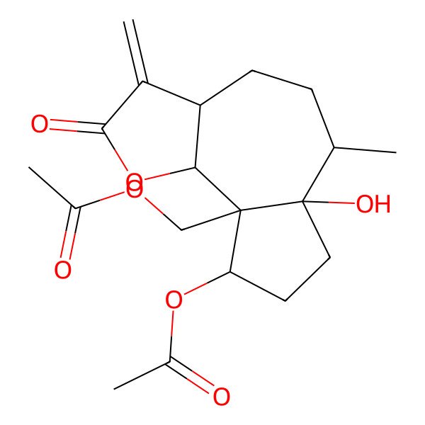 2D Structure of (9-Acetyloxy-6a-hydroxy-6-methyl-3-methylidene-2-oxo-3a,4,5,6,7,8,9,9b-octahydroazuleno[4,5-b]furan-9a-yl)methyl acetate