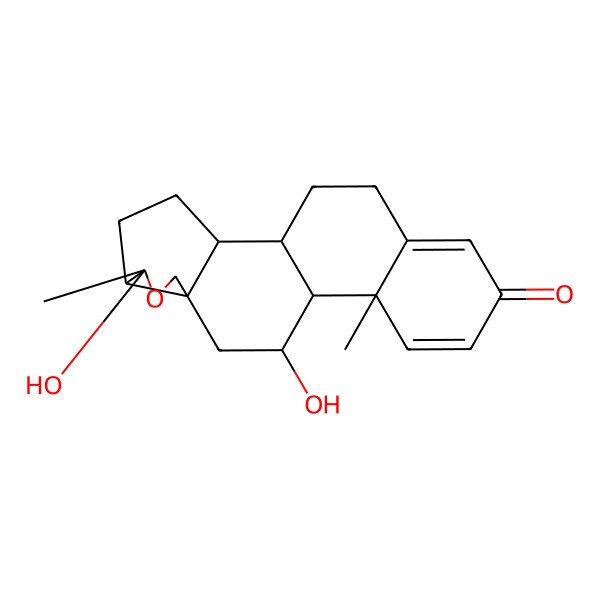 2D Structure of (1S,2S,5S,9R,11R,12S,13R)-6,11-dihydroxy-6,13-dimethyl-7-oxapentacyclo[10.8.0.02,9.05,9.013,18]icosa-14,17-dien-16-one