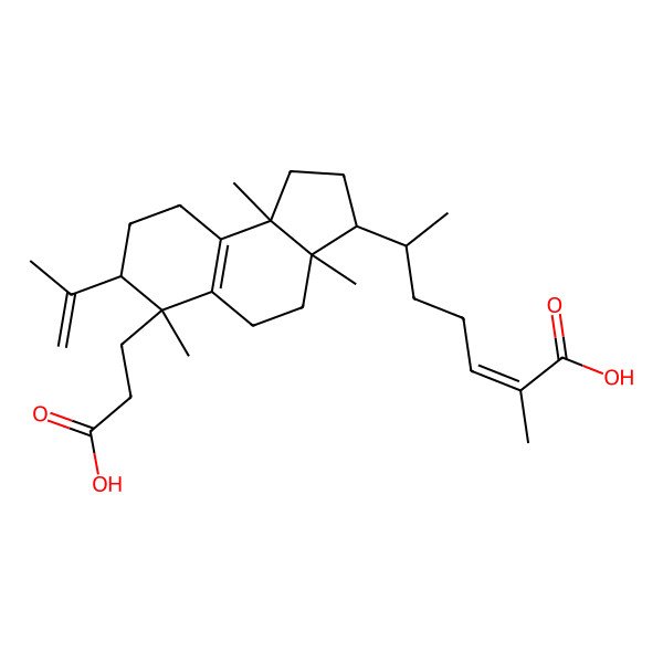 2D Structure of 6-[(3aR,6S,9bR)-6-(2-carboxyethyl)-3a,6,9b-trimethyl-7-prop-1-en-2-yl-1,2,3,4,5,7,8,9-octahydrocyclopenta[a]naphthalen-3-yl]-2-methylhept-2-enoic acid