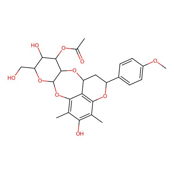 2D Structure of [6,16-Dihydroxy-5-(hydroxymethyl)-12-(4-methoxyphenyl)-15,17-dimethyl-2,4,9,13-tetraoxatetracyclo[8.7.1.03,8.014,18]octadeca-1(17),14(18),15-trien-7-yl] acetate