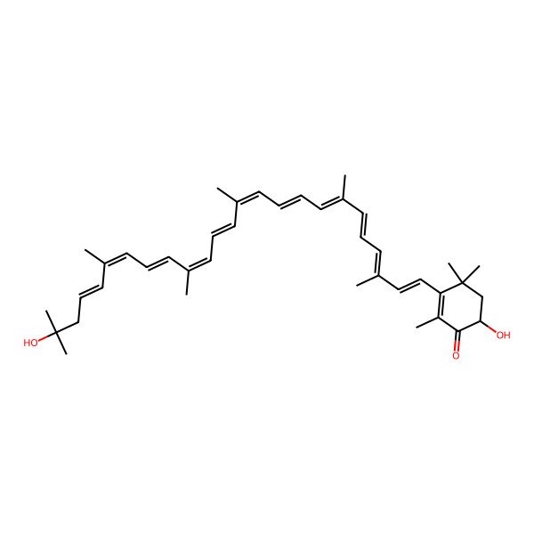 2D Structure of 6-Hydroxy-3-(24-hydroxy-3,7,12,16,20,24-hexamethylpentacosa-1,3,5,7,9,11,13,15,17,19,21-undecaenyl)-2,4,4-trimethylcyclohex-2-en-1-one