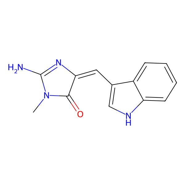 2D Structure of (5E)-2-amino-5-(1H-indol-3-ylmethylidene)-3-methylimidazol-4-one