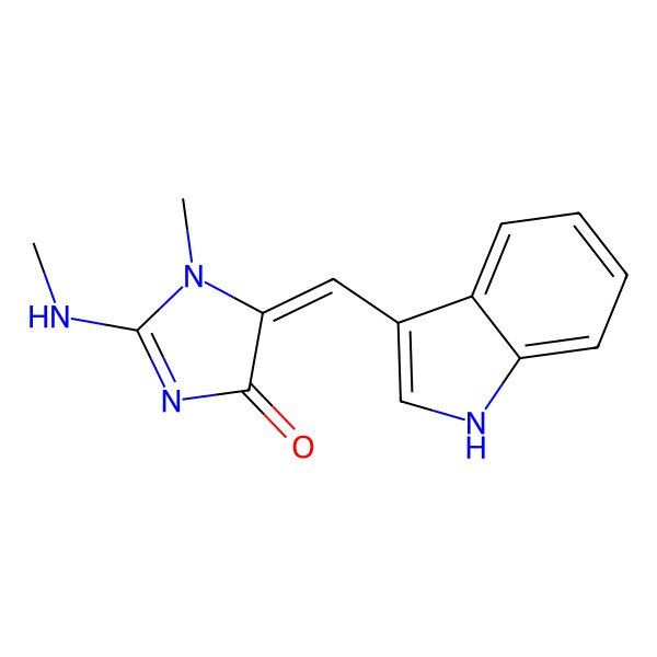 2D Structure of (5E)-5-(1H-indol-3-ylmethylidene)-1-methyl-2-(methylamino)imidazol-4-one