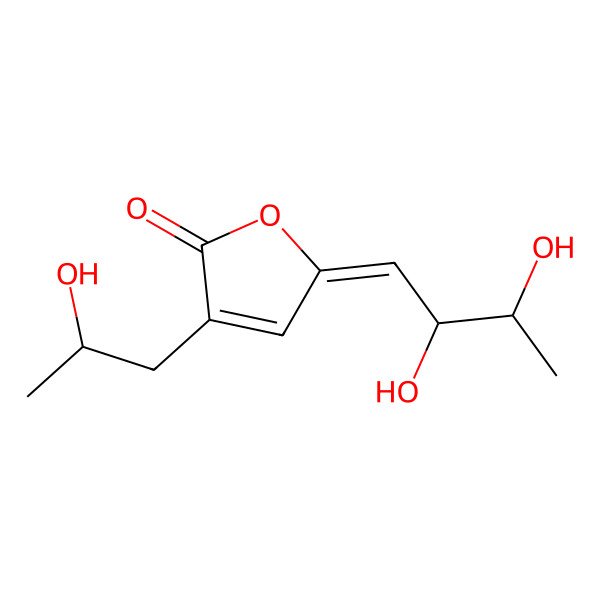 2D Structure of (5E)-5-[(2S,3R)-2,3-dihydroxybutylidene]-3-[(2S)-2-hydroxypropyl]furan-2-one