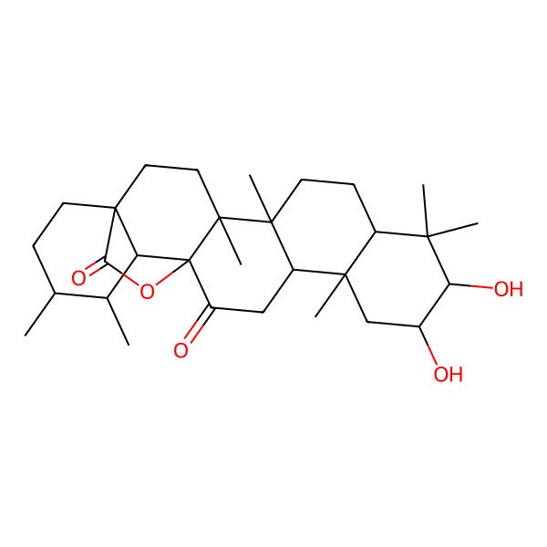 2D Structure of (1S,4S,5R,8R,10S,11R,13R,14R,17S,18R,19S,20R)-10,11-dihydroxy-4,5,9,9,13,19,20-heptamethyl-24-oxahexacyclo[15.5.2.01,18.04,17.05,14.08,13]tetracosane-16,23-dione