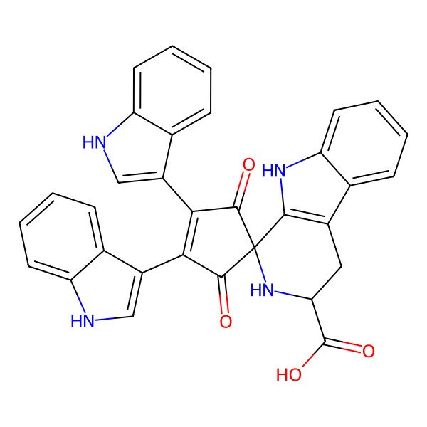 2D Structure of 1',2'-bis(1H-indol-3-yl)-3',5'-dioxospiro[2,3,4,9-tetrahydropyrido[3,4-b]indole-1,4'-cyclopentene]-3-carboxylic acid