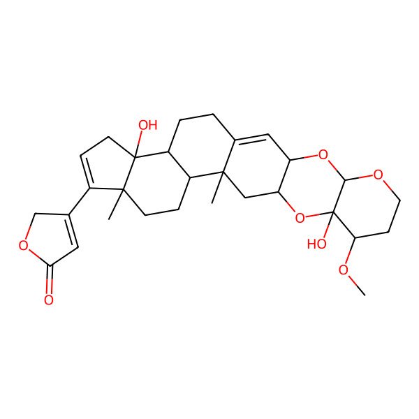 2D Structure of 3-[(3R,5S,9S,10S,12R,14R,15S,18R,22S,23R)-10,22-dihydroxy-9-methoxy-14,18-dimethyl-4,6,11-trioxahexacyclo[12.11.0.03,12.05,10.015,23.018,22]pentacosa-1,19-dien-19-yl]-2H-furan-5-one