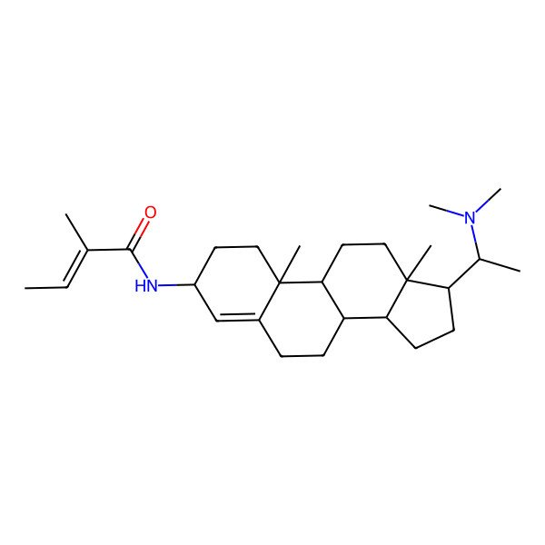 2D Structure of N-[17-[1-(dimethylamino)ethyl]-10,13-dimethyl-2,3,6,7,8,9,11,12,14,15,16,17-dodecahydro-1H-cyclopenta[a]phenanthren-3-yl]-2-methylbut-2-enamide