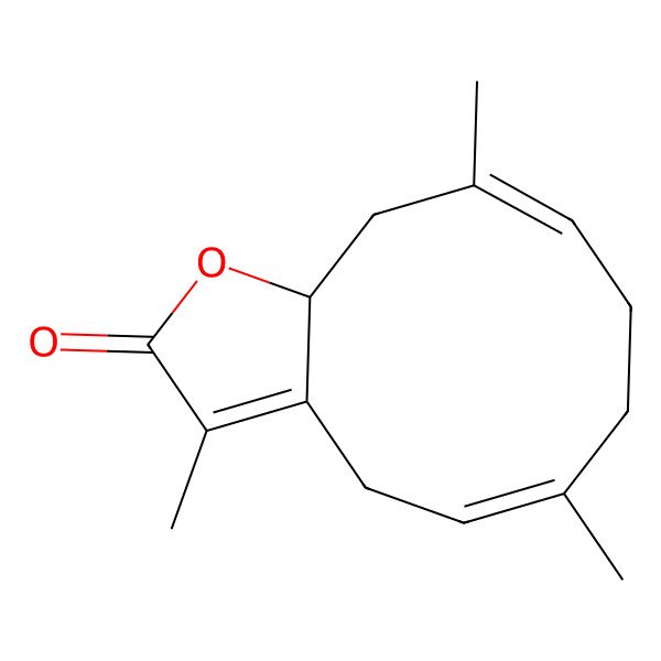 2D Structure of (5E,11aS)-3,6,10-trimethyl-7,8,11,11a-tetrahydro-4H-cyclodeca[b]furan-2-one