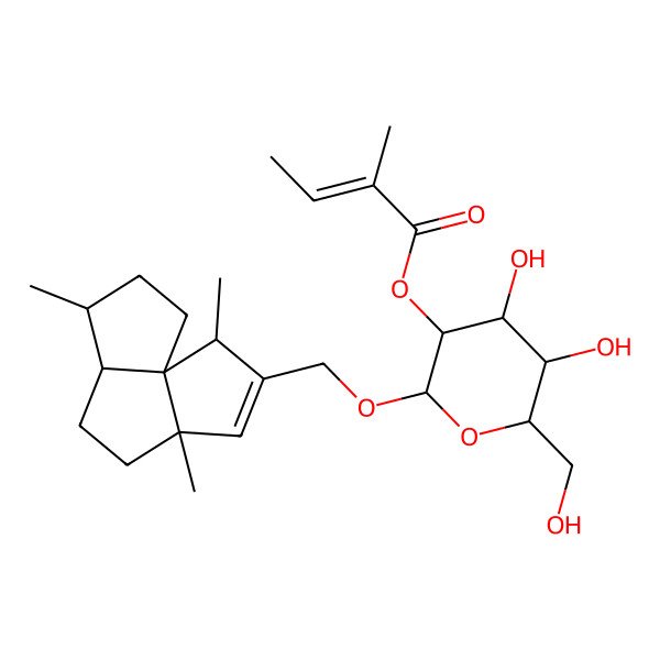 2D Structure of [(2R,3R,4S,5S,6R)-4,5-dihydroxy-6-(hydroxymethyl)-2-[[(1S,2S,5S,8S,9R)-2,5,9-trimethyl-3-tricyclo[6.3.0.01,5]undec-3-enyl]methoxy]oxan-3-yl] (Z)-2-methylbut-2-enoate