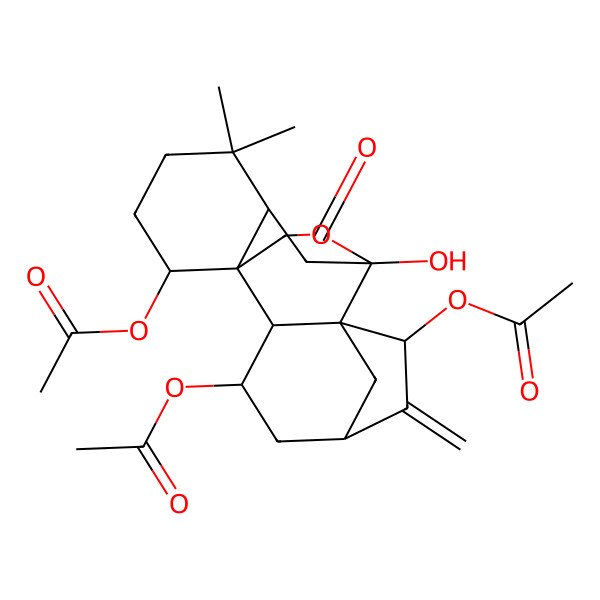2D Structure of (3,7-Diacetyloxy-9-hydroxy-12,12-dimethyl-6-methylidene-10-oxo-17-oxapentacyclo[7.6.2.15,8.01,11.02,8]octadecan-15-yl) acetate