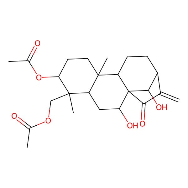 2D Structure of (6-Acetyloxy-2,16-dihydroxy-5,9-dimethyl-14-methylidene-15-oxo-5-tetracyclo[11.2.1.01,10.04,9]hexadecanyl)methyl acetate
