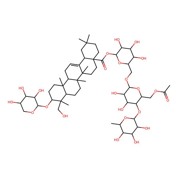 2D Structure of [(2S,3R,4S,5S,6R)-6-[[(2R,3R,4R,5S,6R)-6-(acetyloxymethyl)-3,4-dihydroxy-5-[(2S,3R,4R,5R,6S)-3,4,5-trihydroxy-6-methyloxan-2-yl]oxyoxan-2-yl]oxymethyl]-3,4,5-trihydroxyoxan-2-yl] (4aS,6aR,6aS,6bR,8aR,9R,10S,12aR,14bS)-9-(hydroxymethyl)-2,2,6a,6b,9,12a-hexamethyl-10-[(2S,3R,4S,5S)-3,4,5-trihydroxyoxan-2-yl]oxy-1,3,4,5,6,6a,7,8,8a,10,11,12,13,14b-tetradecahydropicene-4a-carboxylate