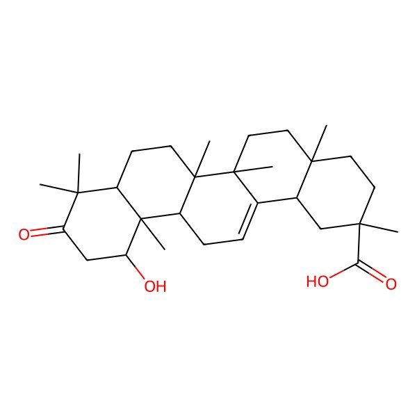 2D Structure of (2R,4aS,6aS,6aS,6bR,12S,12aR,14bS)-12-hydroxy-2,4a,6a,6b,9,9,12a-heptamethyl-10-oxo-3,4,5,6,6a,7,8,8a,11,12,13,14b-dodecahydro-1H-picene-2-carboxylic acid