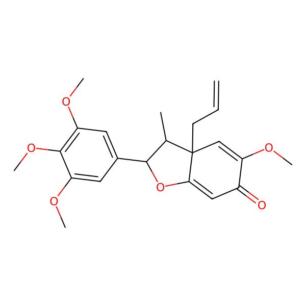 2D Structure of (2R,3S,3aS)-5-methoxy-3-methyl-3a-prop-2-enyl-2-(3,4,5-trimethoxyphenyl)-2,3-dihydro-1-benzofuran-6-one