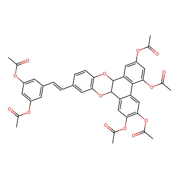 2D Structure of [3-Acetyloxy-5-[2-(2,4,6,7-tetraacetyloxy-8b,14a-dihydrophenanthro[9,10-b][1,4]benzodioxin-11-yl)ethenyl]phenyl] acetate