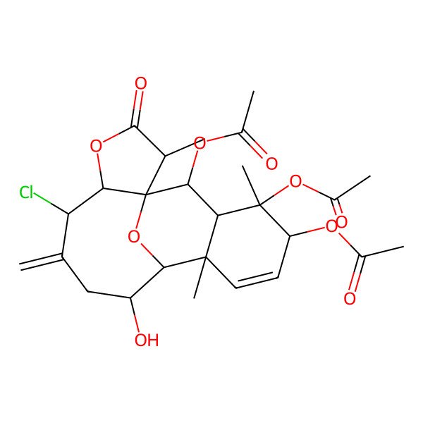 2D Structure of (15,17-Diacetyloxy-6-chloro-9-hydroxy-2,11,15-trimethyl-7-methylidene-3-oxo-4,18-dioxatetracyclo[8.7.1.01,5.011,16]octadec-12-en-14-yl) acetate