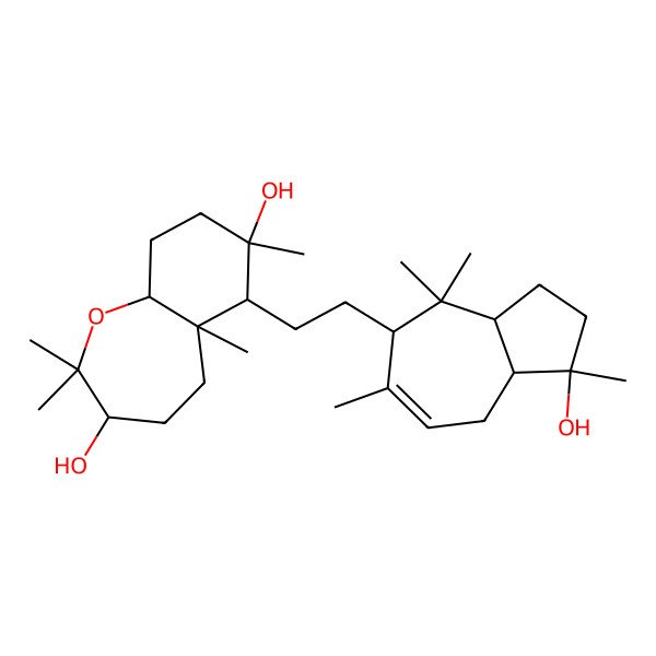 2D Structure of 6-[2-(1-hydroxy-1,4,4,6-tetramethyl-2,3,3a,5,8,8a-hexahydroazulen-5-yl)ethyl]-2,2,5a,7-tetramethyl-4,5,6,8,9,9a-hexahydro-3H-benzo[b]oxepine-3,7-diol