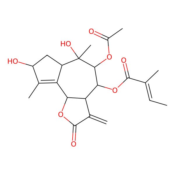 2D Structure of (5-acetyloxy-6,8-dihydroxy-6,9-dimethyl-3-methylidene-2-oxo-4,5,6a,7,8,9b-hexahydro-3aH-azuleno[4,5-b]furan-4-yl) 2-methylbut-2-enoate