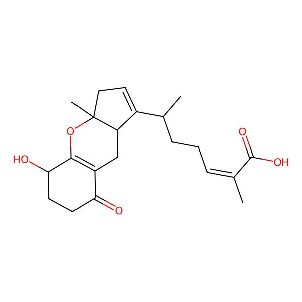 2D Structure of (E)-6-[(3aR,5S,9aS)-5-hydroxy-3a-methyl-8-oxo-3,5,6,7,9,9a-hexahydrocyclopenta[b]chromen-1-yl]-2-methylhept-2-enoic acid