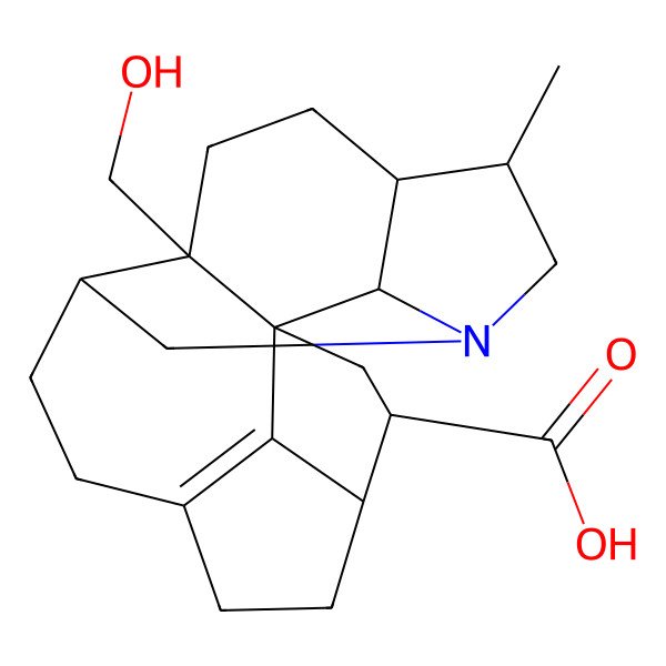 2D Structure of (3R,4R,10S,14S,19S)-18-(hydroxymethyl)-14-methyl-12-azahexacyclo[10.6.1.11,4.010,18.015,19.07,20]icos-7(20)-ene-3-carboxylic acid