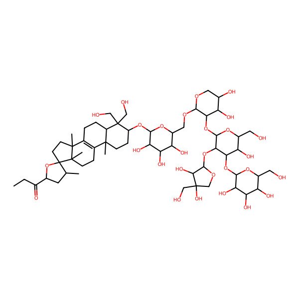 2D Structure of 1-[3-[6-[[3-[3-[3,4-Dihydroxy-4-(hydroxymethyl)oxolan-2-yl]oxy-5-hydroxy-6-(hydroxymethyl)-4-[3,4,5-trihydroxy-6-(hydroxymethyl)oxan-2-yl]oxyoxan-2-yl]oxy-4,5-dihydroxyoxan-2-yl]oxymethyl]-3,4,5-trihydroxyoxan-2-yl]oxy-4,4-bis(hydroxymethyl)-4',10,13,14-tetramethylspiro[1,2,3,5,6,7,11,12,15,16-decahydrocyclopenta[a]phenanthrene-17,5'-oxolane]-2'-yl]propan-1-one