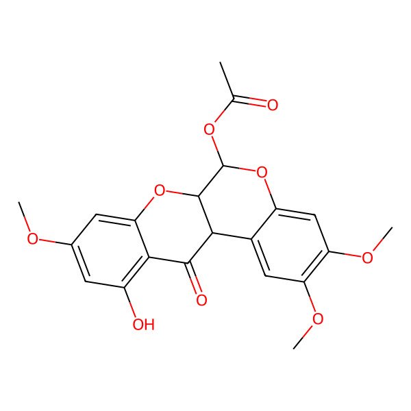 2D Structure of [(6S,6aR,12aS)-11-hydroxy-2,3,9-trimethoxy-12-oxo-6a,12a-dihydro-6H-chromeno[3,4-b]chromen-6-yl] acetate
