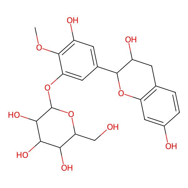 2D Structure of 2-[5-(3,7-dihydroxy-3,4-dihydro-2H-chromen-2-yl)-3-hydroxy-2-methoxyphenoxy]-6-(hydroxymethyl)oxane-3,4,5-triol