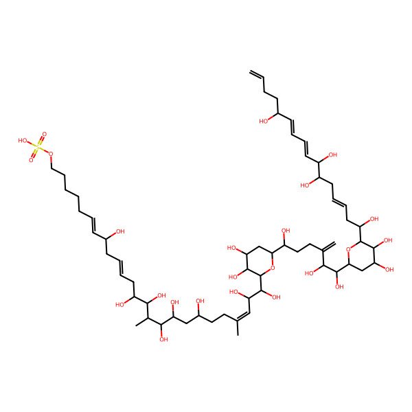 2D Structure of [(6E,8R,10E,13R,14S,15R,16S,17R,19R,22E,24S,25S)-25-[(2S,3S,4R,6R)-6-[(1R,5S,6S)-6-[(2R,4R,5S,6R)-4,5-dihydroxy-6-[(1R,3E,6S,7S,8E,10E,12R)-1,6,7,12-tetrahydroxyhexadeca-3,8,10,15-tetraenyl]oxan-2-yl]-1,5,6-trihydroxy-4-methylidenehexyl]-3,4-dihydroxyoxan-2-yl]-8,13,14,16,17,19,24,25-octahydroxy-15,22-dimethylpentacosa-6,10,22-trienyl] hydrogen sulfate