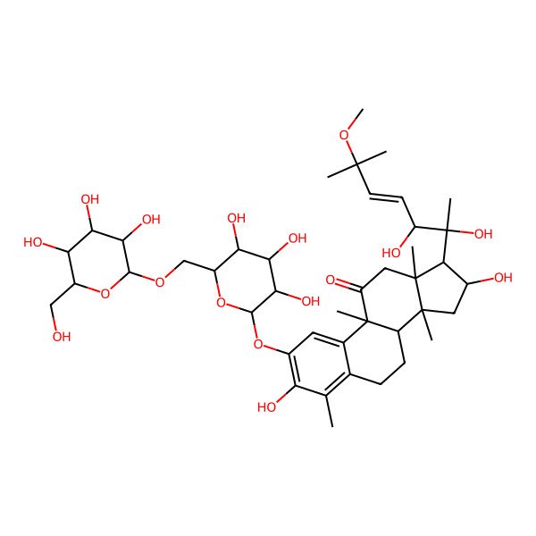 2D Structure of (8S,9R,13R,14S,16R,17R)-17-[(E,2R,3S)-2,3-dihydroxy-6-methoxy-6-methylhept-4-en-2-yl]-3,16-dihydroxy-4,9,13,14-tetramethyl-2-[(2S,3R,4S,5S,6R)-3,4,5-trihydroxy-6-[[(2R,3R,4S,5S,6R)-3,4,5-trihydroxy-6-(hydroxymethyl)oxan-2-yl]oxymethyl]oxan-2-yl]oxy-7,8,12,15,16,17-hexahydro-6H-cyclopenta[a]phenanthren-11-one