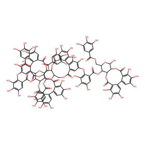 2D Structure of [(10R,13R,14R,15S)-4,5,6,11,19,20,21-heptahydroxy-8,17-dioxo-13-[(3,4,5-trihydroxybenzoyl)oxymethyl]-9,12,16-trioxatetracyclo[16.4.0.02,7.010,15]docosa-1(22),2,4,6,18,20-hexaen-14-yl] 2-[[(1R,2S,19R,20S,22R)-14-[6-[[(10R,11S,13R,14R,15S)-4,5,6,19,20,21-hexahydroxy-8,17-dioxo-11-(3,4,5-trihydroxybenzoyl)oxy-13-[(3,4,5-trihydroxybenzoyl)oxymethyl]-9,12,16-trioxatetracyclo[16.4.0.02,7.010,15]docosa-1(22),2,4,6,18,20-hexaen-14-yl]oxycarbonyl]-2,3,4-trihydroxyphenoxy]-7,8,9,12,13,29,30,33,34,35-decahydroxy-4,17,25,38-tetraoxo-20-(3,4,5-trihydroxybenzoyl)oxy-3,18,21,24,39-pentaoxaheptacyclo[20.17.0.02,19.05,10.011,16.026,31.032,37]nonatriaconta-5,7,9,11,13,15,26,28,30,32,34,36-dodecaen-28-yl]oxy]-3,4,5-trihydroxybenzoate