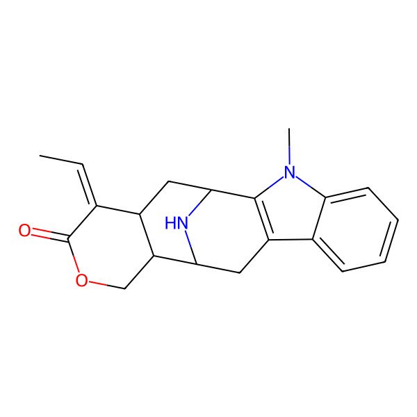 2D Structure of (1S,12S,13R,17Z,18R)-17-ethylidene-3-methyl-15-oxa-3,20-diazapentacyclo[10.7.1.02,10.04,9.013,18]icosa-2(10),4,6,8-tetraen-16-one